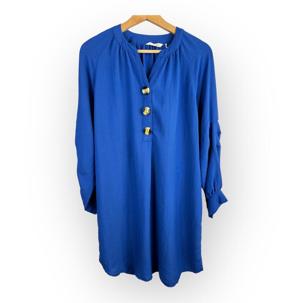 Soft Surroundings Womens size XL Petite Souk Ocean Blue Shirt Dress Pockets